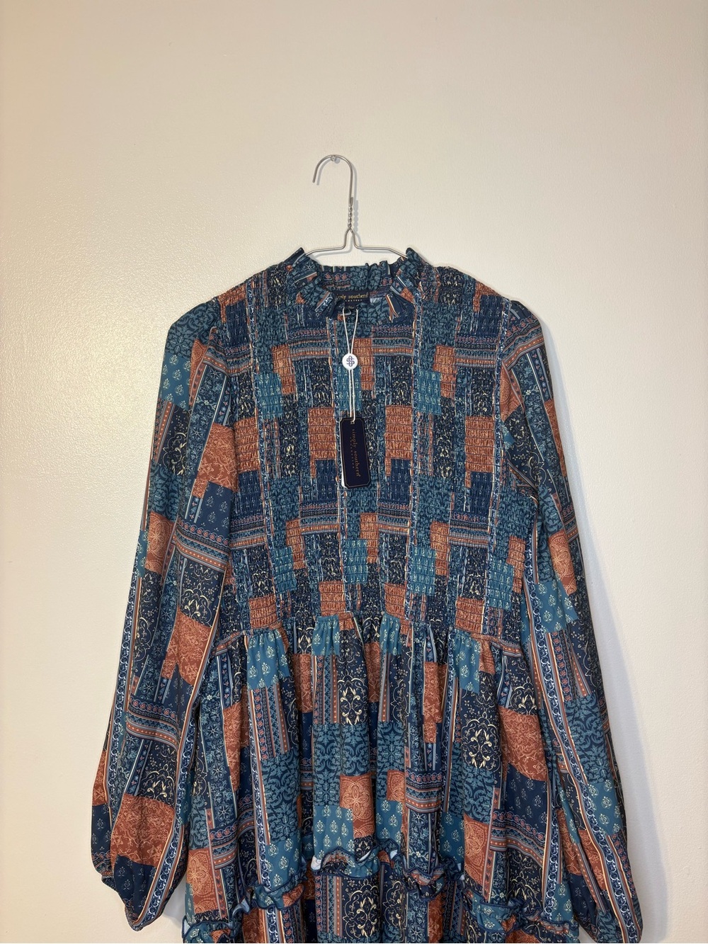 Simply Southern Patchwork Maxi Dress - Teal & Rust Brown
